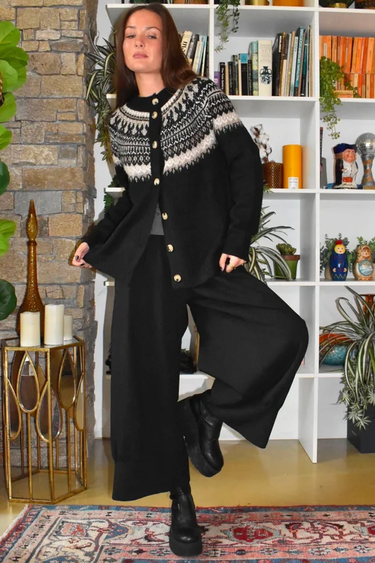 Ferguson Fair Isle Cardigan Black due 5 days